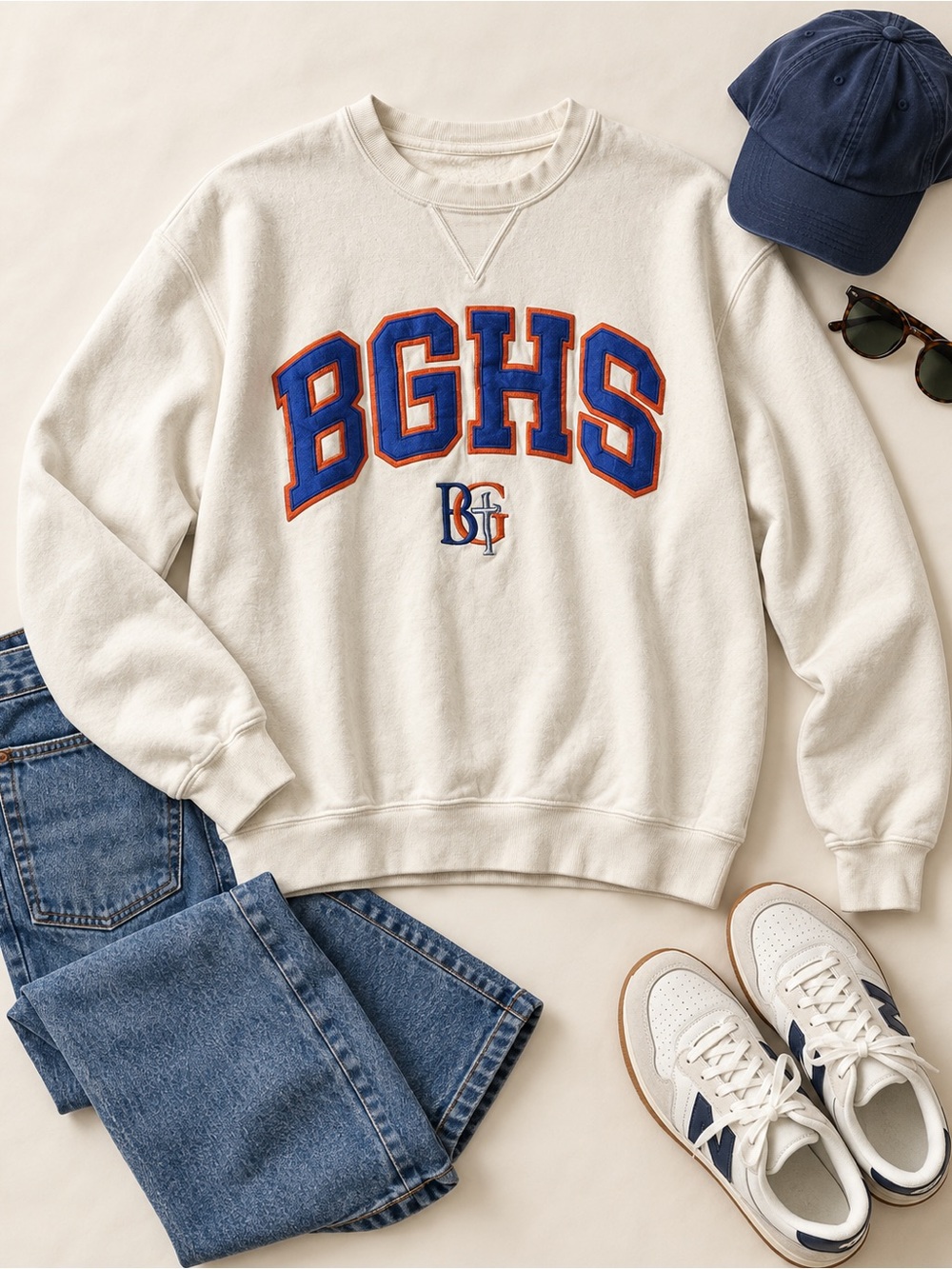 Gear For Sports Cream Crewneck Sweatshirt with Blue and Orange BGHS Appliqué
